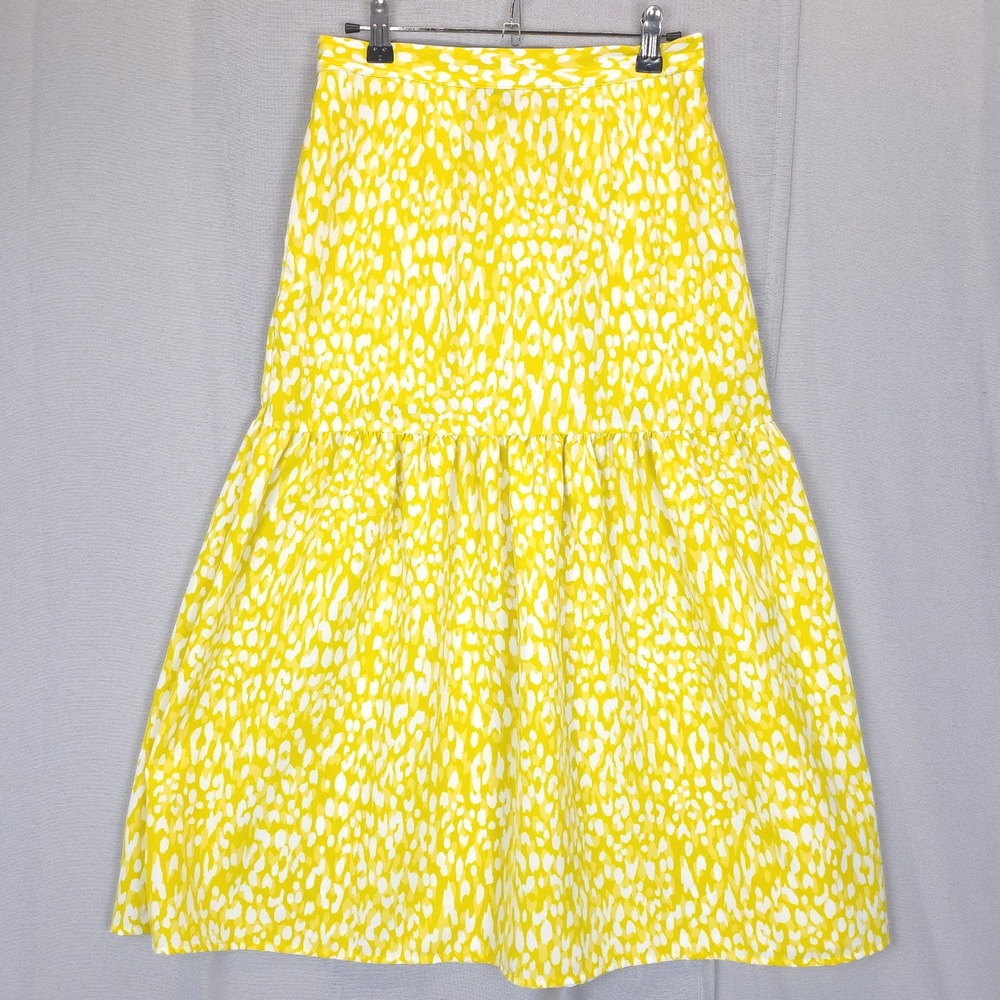 Who What Wear Yellow White Tiered Midi Skirt Women XS Elastic Waist Feminine